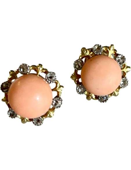 Gold, Coral And Diamond Earrings - Earrings-Bozaart