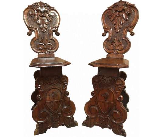 Pair Of Stepladders (possibility Of 4) In Carved Wood In The Taste Of The Renaissance - chairs - stools