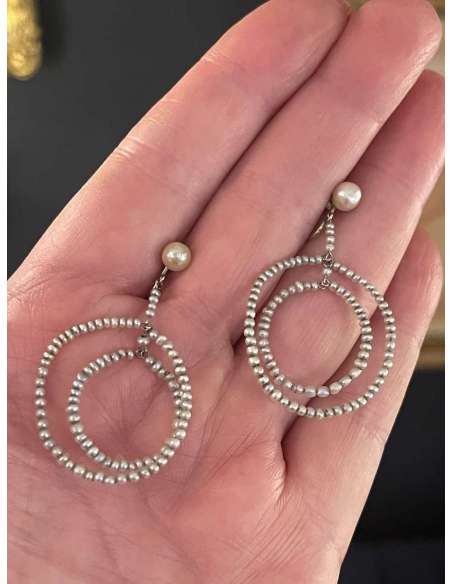 Pair Of Earrings In White Gold And Fine Pearls - Earrings-Bozaart