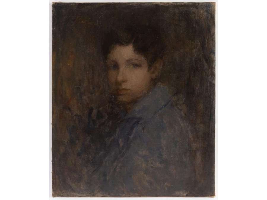 József RIPPL-RÓNAI (1861, 1927) -Portrait of a young boy in a blue blouse - Circa 1891/1894 - Portrait paintings