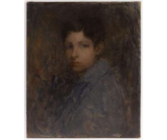 József RIPPL-RÓNAI (1861, 1927) -Portrait de jeune garçon à la blouse bleue - Circa 1891/1894 - Tableaux portraits