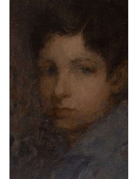József RIPPL-RÓNAI (1861, 1927) -Portrait of a young boy in a blue blouse - Circa 1891/1894 - Portrait paintings-Bozaart