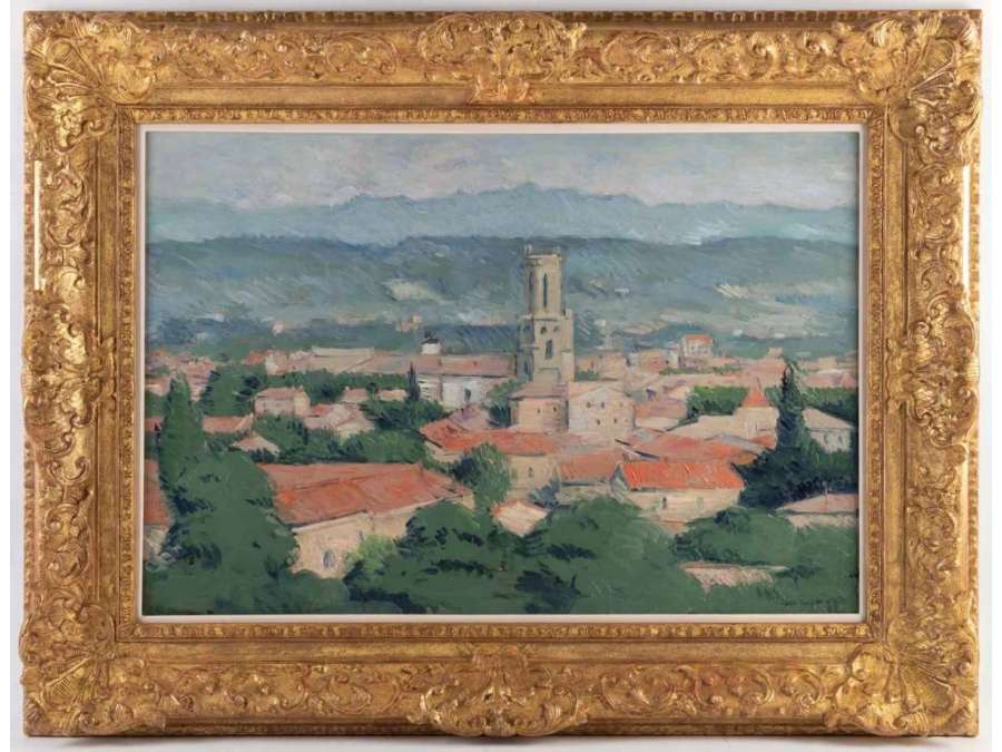 Casimir REYMOND (1893, 1969) Suisse- Vue de l’atelier de Cézanne- Aix-en- Provence- cathédrale Saint-Sauveur - Daté 1937 - Table