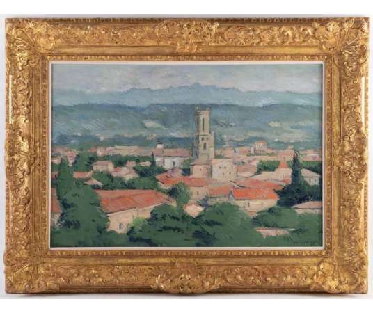 Casimir REYMOND (1893, 1969) Suisse- Vue de l’atelier de Cézanne- Aix-en- Provence- cathédrale Saint-Sauveur - Daté 1937 - Table