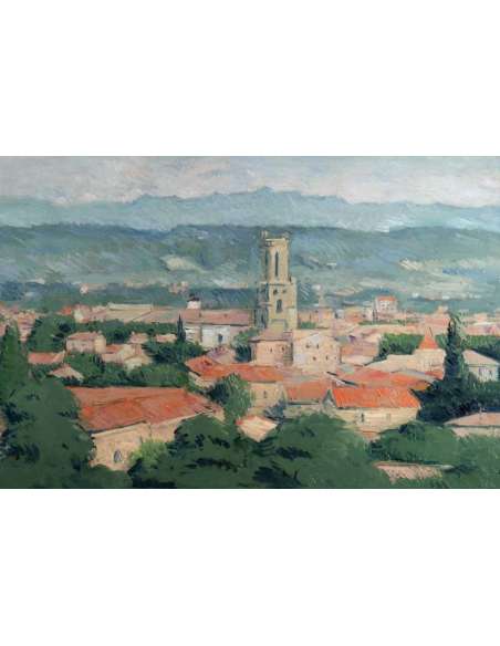 Casimir REYMOND (1893, 1969) Suisse- Vue de l’atelier de Cézanne- Aix-en- Provence- cathédrale Saint-Sauveur - Daté 1937 - Table-Bozaart