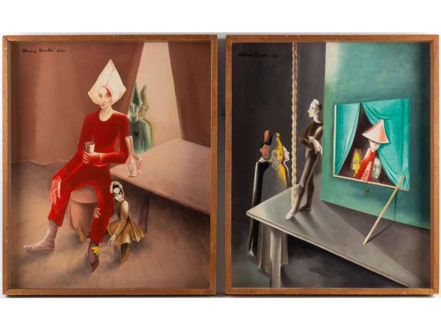 MARA-RUCKI (Born in 1920)- The guignol, 1944 - Red Saltimbanque, 1944. - Paintings of another kind
