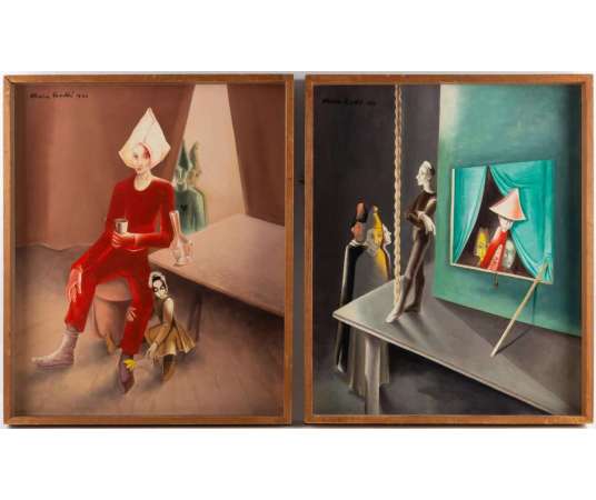 MARA-RUCKI (Née en 1920)- Le guignol, 1944 - Saltimbanque en rouge, 1944. - Tableaux autre genre