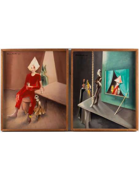 MARA-RUCKI (Born in 1920)- The guignol, 1944 - Red Saltimbanque, 1944. - Paintings of another kind-Bozaart