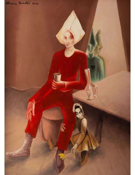 MARA-RUCKI (Born in 1920)- The guignol, 1944 - Red Saltimbanque, 1944. - Paintings of another kind-Bozaart