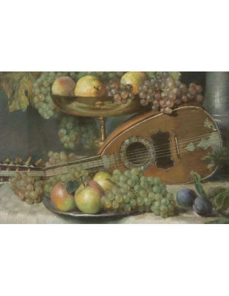 Charles Louis GRATIA (1815 – 1911) Nancy school-"Still life with mandolin", dated 1852 - pastels-Bozaart