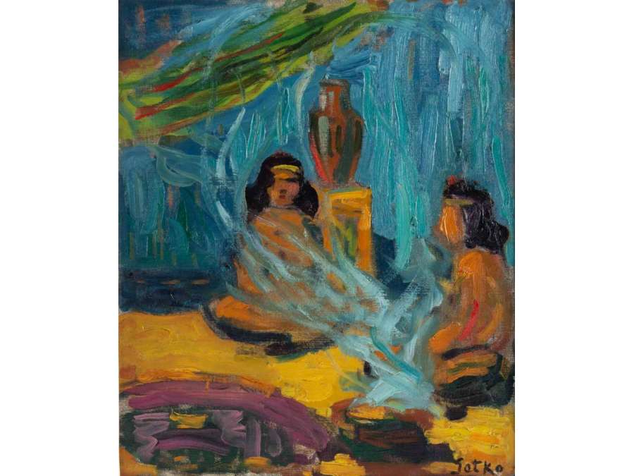 Jacques Gotko (1899, Odessa-1944) Russian- Indian women around a fire.