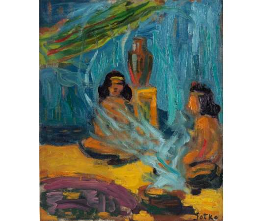Jacques Gotko (1899, Odessa-1944) Russe- Indiennes autour d’un feu. - Tableaux peintures abstraites