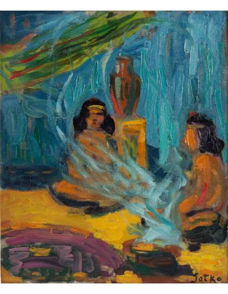 Jacques Gotko (1899, Odessa-1944) Russe- Indiennes autour d’un feu. - Tableaux peintures abstraites-Bozaart