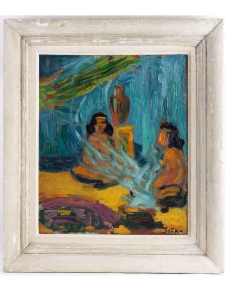Jacques Gotko (1899, Odessa-1944) Russian- Indian women around a fire. - Paintings abstract paintings-Bozaart
