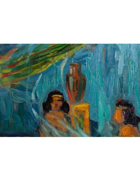 Jacques Gotko (1899, Odessa-1944) Russian- Indian women around a fire. - Paintings abstract paintings-Bozaart