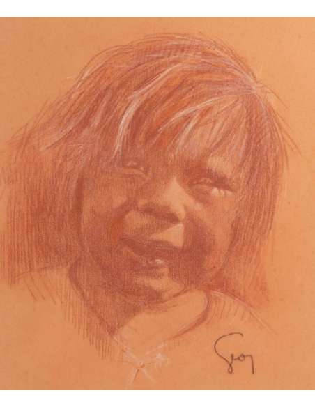 GEOFFROY Henri-Jules-Jean (1853, 1924)- Petite fille souriante. - dessins-Bozaart