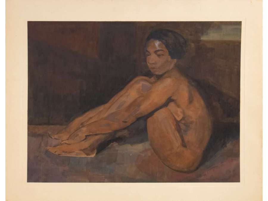 Iwan Cerf  (1883 –1963) Belge -«Femme indo-chinoise nue assise. », Daté 1929