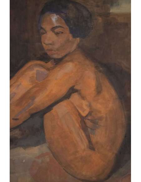 Iwan Cerf (1883 –1963) Belge -«Femme indo-chinoise nue assise. », Daté 1929 - Gouaches-Bozaart