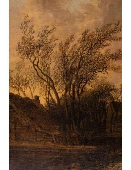 Anthony Jansz Van der Croos (1606, 1662)- Les pêcheurs à l’orée d’un bourg- daté 1654. - Tableaux paysages-Bozaart