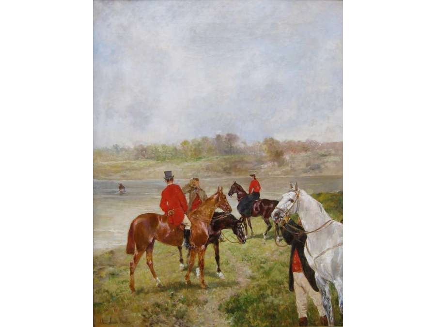 BROWN John , Lewis (Bordeaux 1829, Paris 1890)- Bat-l'eau, hunting scene.