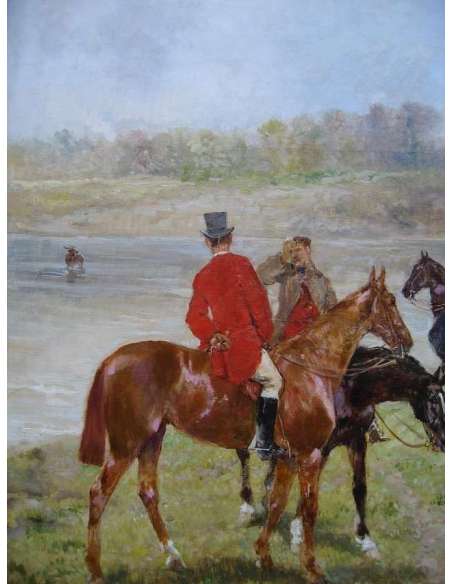 BROWN John , Lewis (Bordeaux 1829, Paris 1890)- Bat-l'eau, hunting scene. - Paintings of another kind-Bozaart