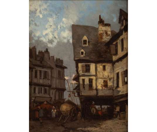 Johannes BOSBOOM (1817 – 1891)- Vue de Rouen- Circa 1837-1839. - Tableaux scènes de genre