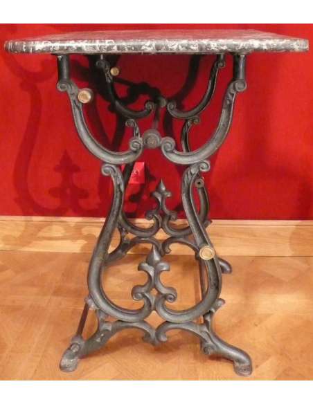 XIXth Century Wrought Iron Baker's Table With Grey St Anne Marble Top - craft Furniture-Bozaart