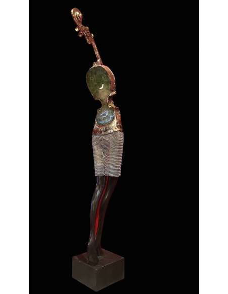 Jeune femme Sculpture Signée En Bronze Laiton Et Verre Pilé Par Nowaczyk Christian - Bronzes anciens-Bozaart