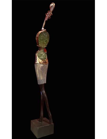 Jeune femme Sculpture Signée En Bronze Laiton Et Verre Pilé Par Nowaczyk Christian - Bronzes anciens-Bozaart
