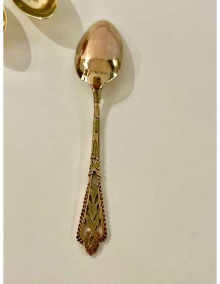 Series Of Twelve Silver And Vermeil Mocha Spoons - cutlery, housewives-Bozaart