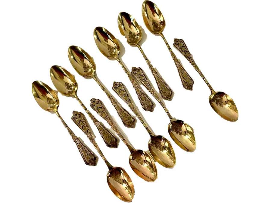Set Of Twelve Silver And Vermeil Mocha Spoons