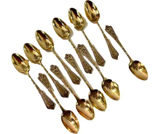 Series Of Twelve Silver And Vermeil Mocha Spoons - cutlery, housewives