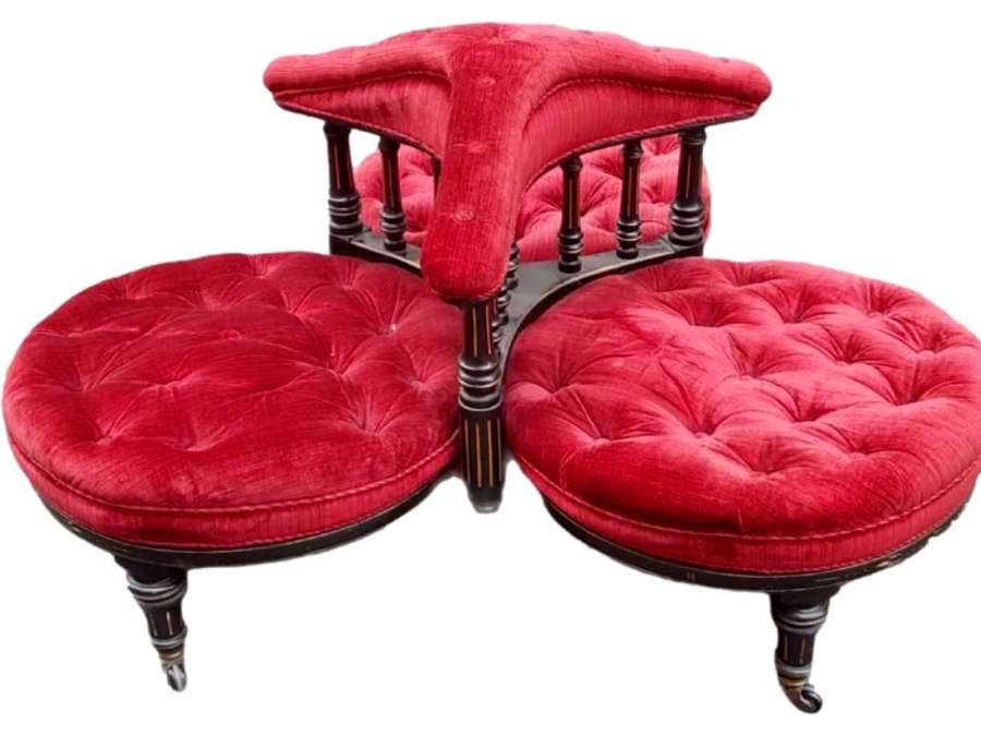 Living room armchair called "indiscret" three seats in blackened pear tree and burgundy velvet - benches - sofas