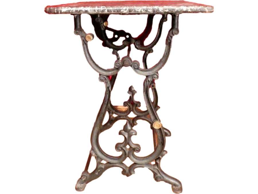 XIXth Century Wrought Iron Baker's Table With Grey St Anne Marble Top - craft Furniture