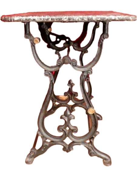 XIXth Century Wrought Iron Baker's Table With Grey St Anne Marble Top - craft Furniture-Bozaart
