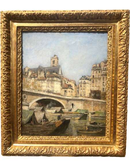 Lepine Stanislas Paris, The Louis Philippe Bridge 1878 Oil On Canvas Signed Catalogue Raisonné - Landscape Paintings-Bozaart