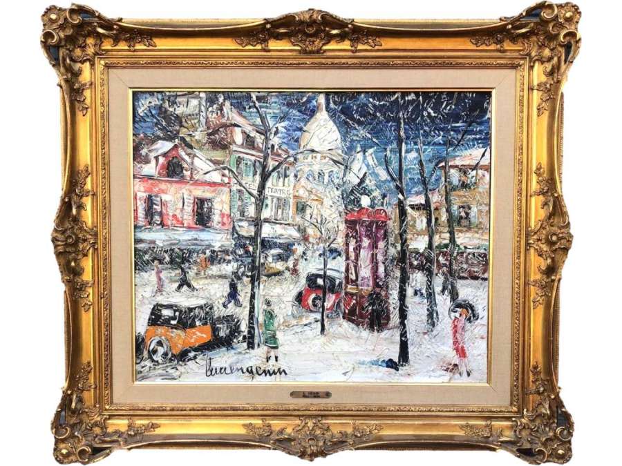 Genin Lucien Painting 20th Century Paris Montmartre The Place Du Tertre In Winter Signed Oil - Landscape Paintings