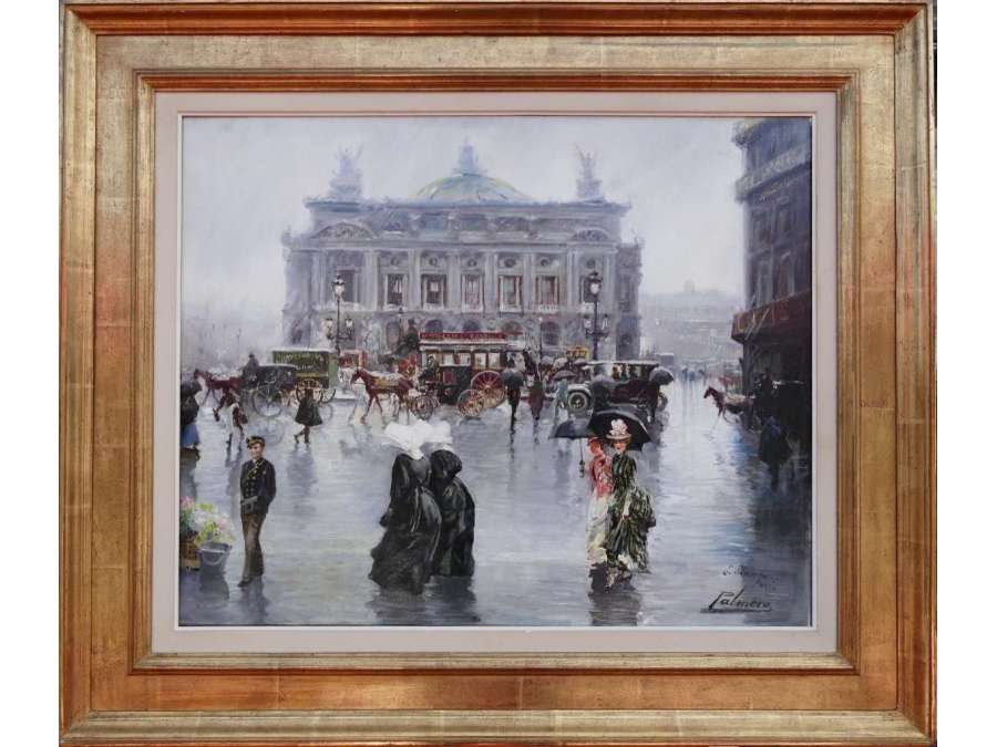 Alfredo Palmero De Gregorio Painting 20th Century Paris Place De l'Opéra Animated Oil Signed Canvas