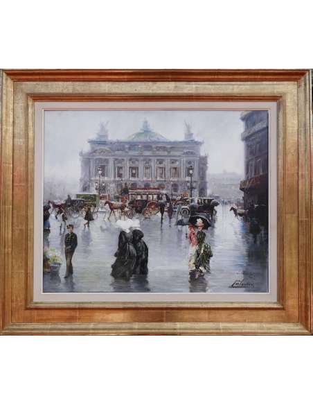 Alfredo Palmero De Gregorio Painting 20th Century Paris Place De l'Opéra Animated Oil Signed Canvas - Paintings genre scenes-Bozaart