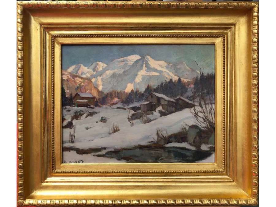 Abrate Angelo Painting XXth Century Sun On Mont Blanc Oil Signed