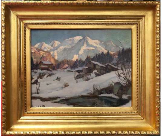Abrate Angelo Painting XXth Century Sun On Mont Blanc Signed Oil - Landscape Paintings