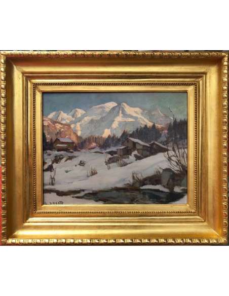 Abrate Angelo Painting XXth Century Sun On Mont Blanc Signed Oil - Landscape Paintings-Bozaart