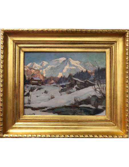 Abrate Angelo Painting XXth Century Sun On Mont Blanc Signed Oil - Landscape Paintings-Bozaart