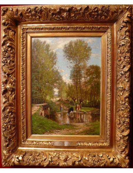 Georget Charles Painting XIXth Century Landscape Around Melun Oil On Canvas Signed - Landscape Paintings-Bozaart