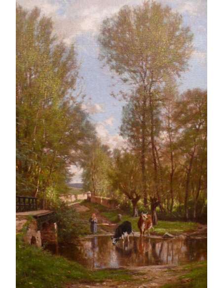 Georget Charles Peinture XIXème Siècle Paysage Environ De Melun Huile Sur Toile Signée - Tableaux paysages-Bozaart