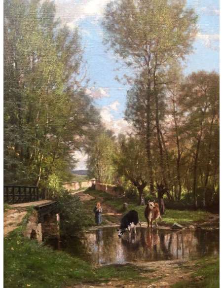 Georget Charles Painting XIXth Century Landscape Around Melun Oil On Canvas Signed - Landscape Paintings-Bozaart