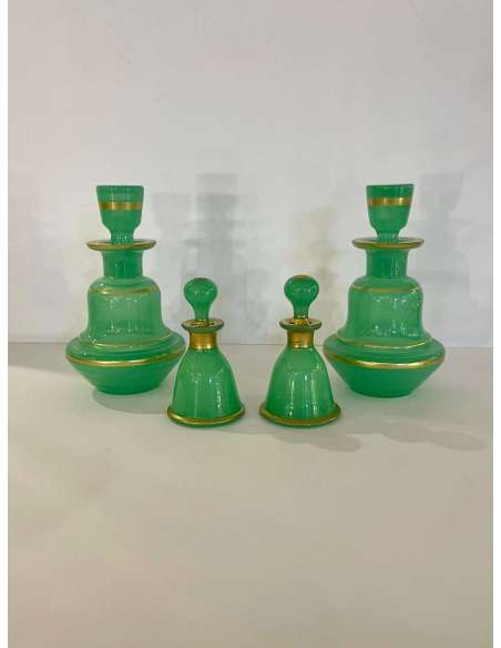 Pair Of Green Opaline Flasks - Opalines, enameled glasses-Bozaart
