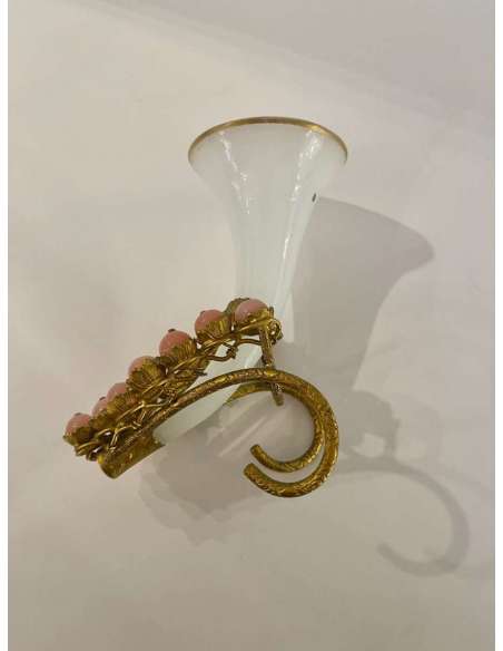 Small Opaline Bouquet Holder Vase - Opalines, enameled glasses-Bozaart