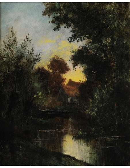 Jules DUPRÉ (1812 – 1889) French - Mare at dusk . - Landscape paintings-Bozaart