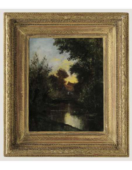 Jules DUPRÉ (1812 – 1889) French - Mare at dusk . - Landscape paintings-Bozaart